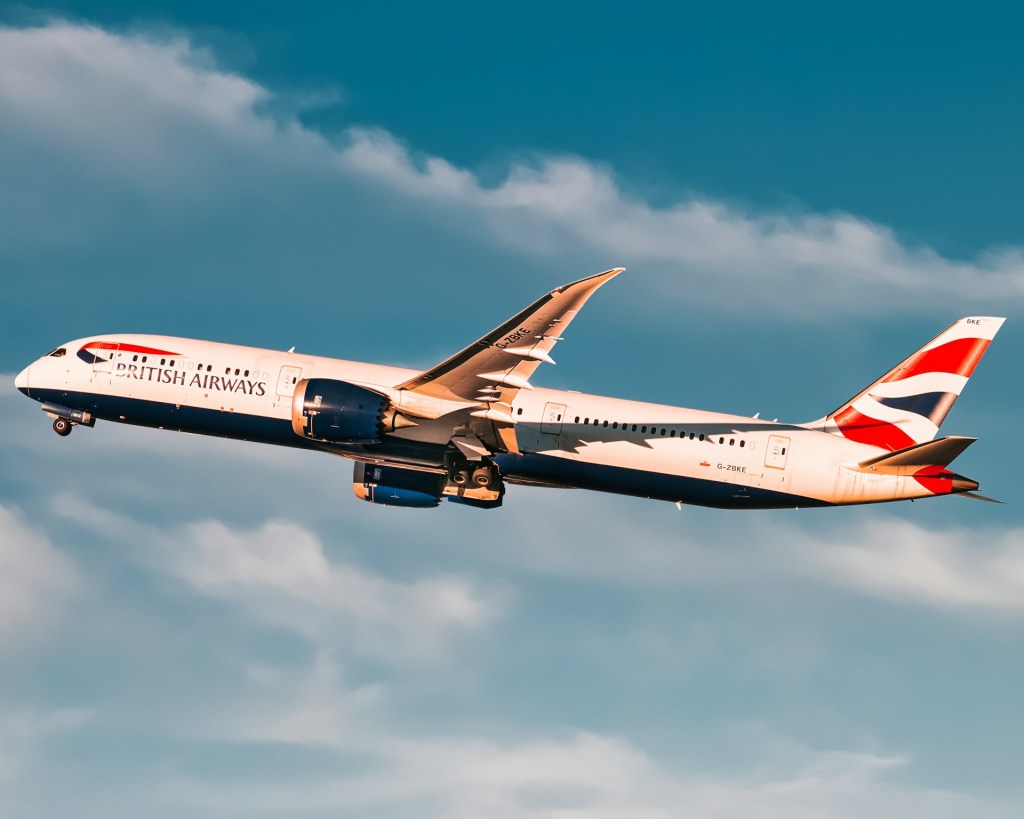 Image of a British Airways flight taking off.